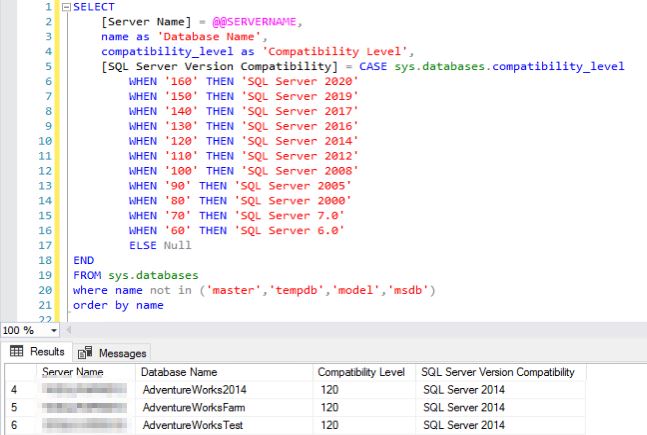 SQL Server List Of All Databases With Compatibility Levels 